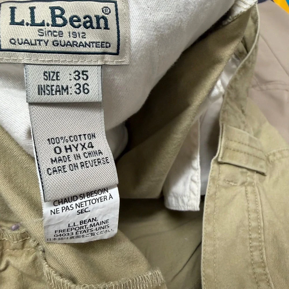 LL Bean Mens Convertible Zip Off Cargo Pants 35x32 Khaki Utility Hiking Pants